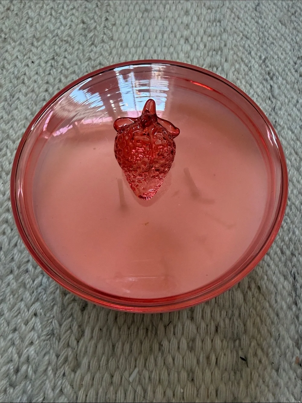 Pink Glass Lidded Strawberry 3 Wick Candle from Anthropologie.